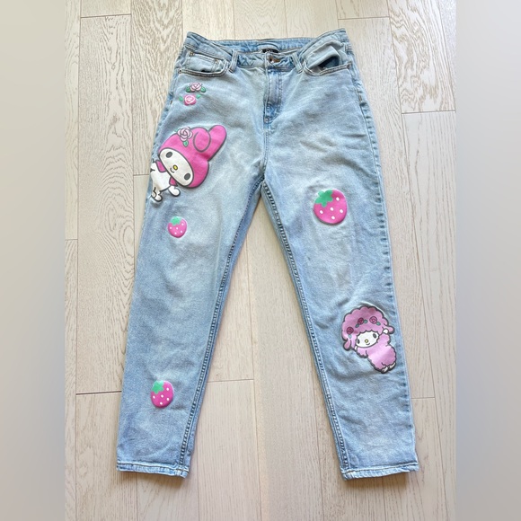 Sanrio My Melody Strawberry Lightwash Denim Straight Leg Jeans Kidcore Kawaii - Picture 2 of 16